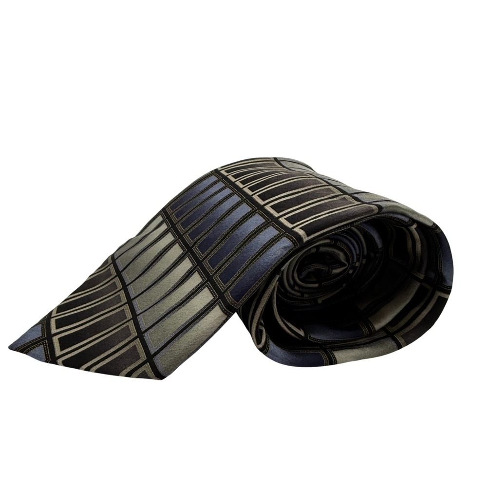 Covington Silk Geometric‎ Pattern Men's Tie Blue Grey Black